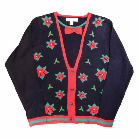 Mens Black Poinsettia Mistletoe Vest Pullover