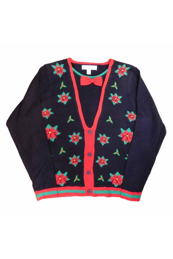 Mens Black Poinsettia Mistletoe Vest Pullover
