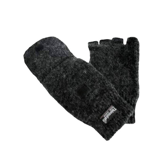 Mens Black Rag Wool Fingerless Convertible Gloves