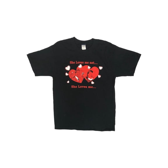 Mens Black She Love Me She Loves Me Not Valentines Day T-Shirt Tee Shirt Medium