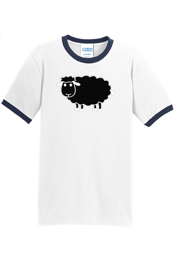 Mens Black Sheep Cute Wildlife 100% Cotton Ringer Tee Shirt, Large White/Navy