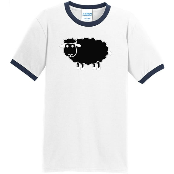 Mens Black Sheep Cute Wildlife 100% Cotton Ringer Tee Shirt, XL White/Navy