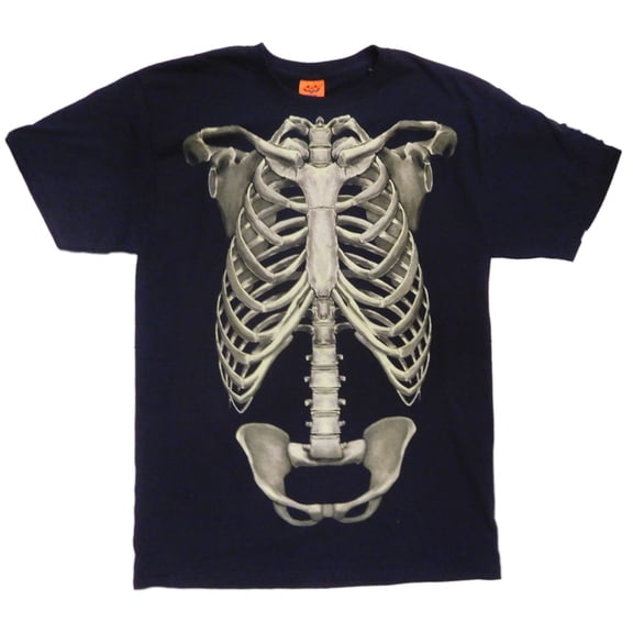 Mens Black Skeleton Rib Cage Halloween Costume T-Shirt Medium