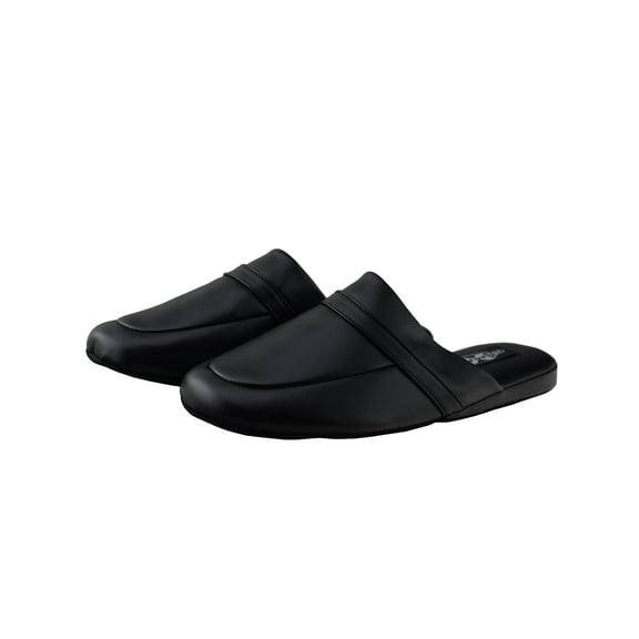 Mens Black Slipper Fashion Open Back Leather Slippers Lightweight Durable Waterproof
