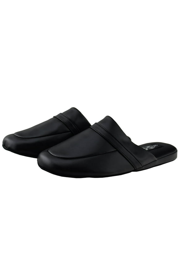 Mens Black Slipper Fashion Open Back Leather Slippers Lightweight Durable Waterproof