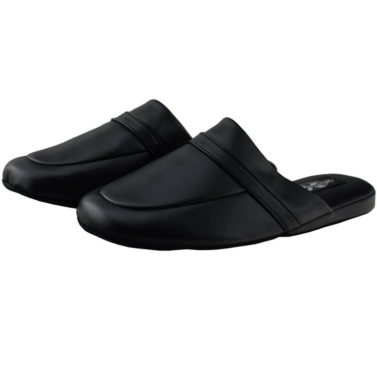 Men's Black Leather Slippers, Lightweight, Durable, Waterproof