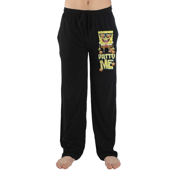 Mens Black Spongebob Krabby Patty Cartoon Character Sleep Pajama Pants-S