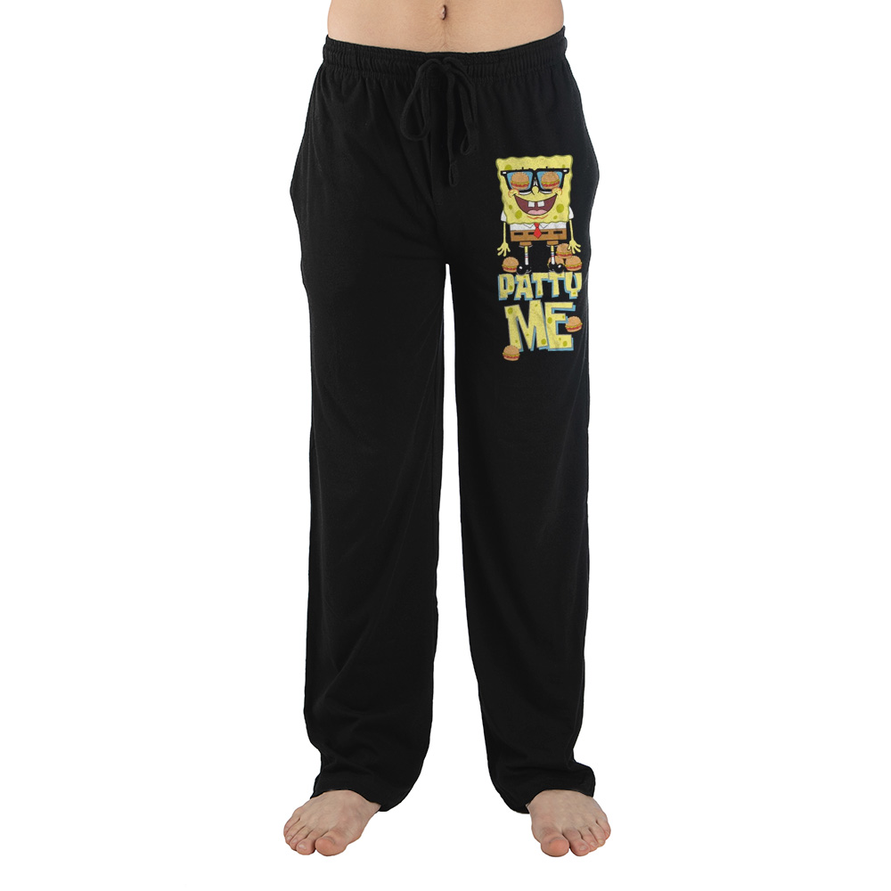 Pantalón de pijama para dormir para hombre negro con personaje de dibujo animado Spongebob Krabby Patty - XL