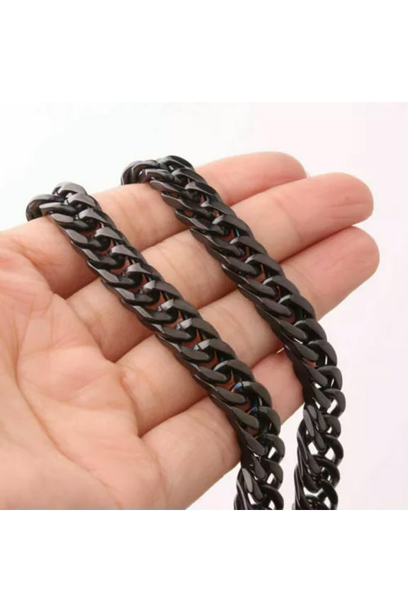 Mens Black Stainless Steel Curb Cuban Chain Necklace or Bracelet 6/8/10/12/15mm