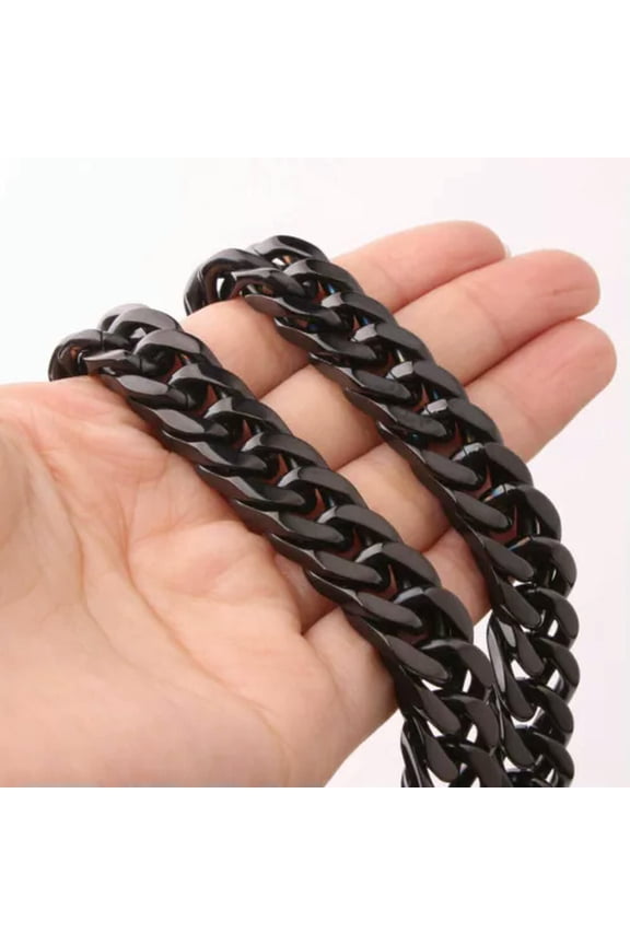 Mens Black Stainless Steel Curb Cuban Chain Necklace or Bracelet 6/8/10/12/15mm
