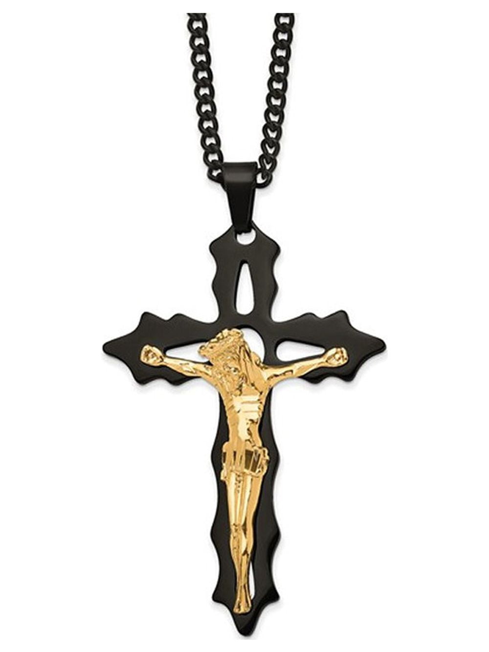 Mens Black Stainless Steel Large Crucifix Cross Pendant Necklace