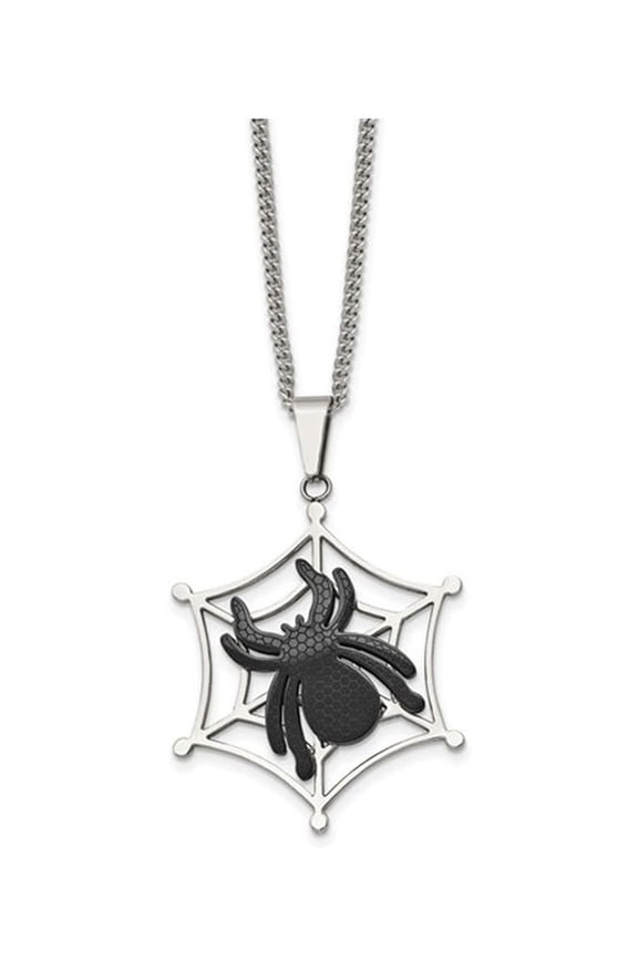 Mens Black Stainless Steel Spider Web Pendant Necklace with Chain (22 inches) for Men