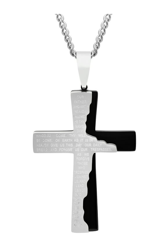 Men's Black Stainless Steel The Lord's Prayer Tablet Cross Pendant - Brilliance Fine Jewelry