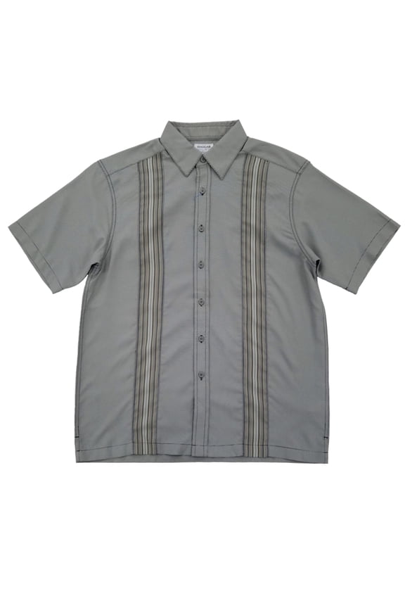 Mens Black Stripe Classic Fit Microfiber Short Sleeve Button-Down Shirt Small