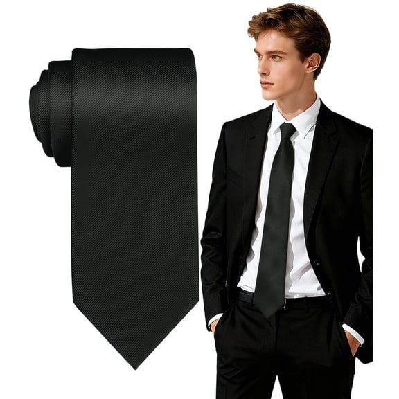 Mens Black Tie, Black Ties for Men, Solid Color Neckties, Mens Neck Ties Formal for Wedding, Business, Graduation& Party,3.15" Wide
