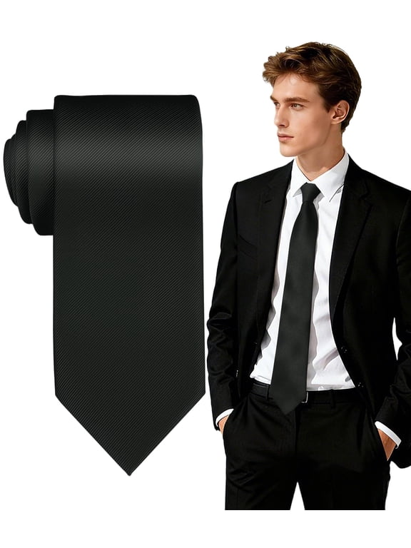 Mens Black Tie, Black Ties for Men, Solid Color Neckties, Mens Neck Ties Formal for Wedding, Business, Graduation& Party,3.15" Wide