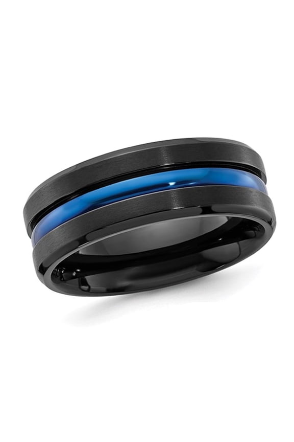 Gem & Harmony Mens Black Titanium and Blue Plating Wedding Band Ring (8.00mm) for Men