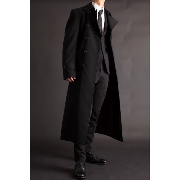 Mens Black Trench Double Breasted Slim Fit Wool Coat SouthBeachLeather X-Small