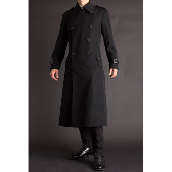 Mens Black Trench Double Breasted Slim Fit Wool Coat SouthBeachLeather X-Small