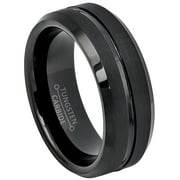 JEWELRY AVALANCHE Mens Black Tungsten Carbide Wedding Band Beveled Edge Grooved Center Trim Anniversary Ring TN211WFs10