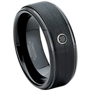 JEWELRY AVALANCHE Mens Black Tungsten Carbide Wedding Band with 0.07ctw Black Diamond - Brushed Comfort Fit Tungsten Anniversary Ring -#658BDs10
