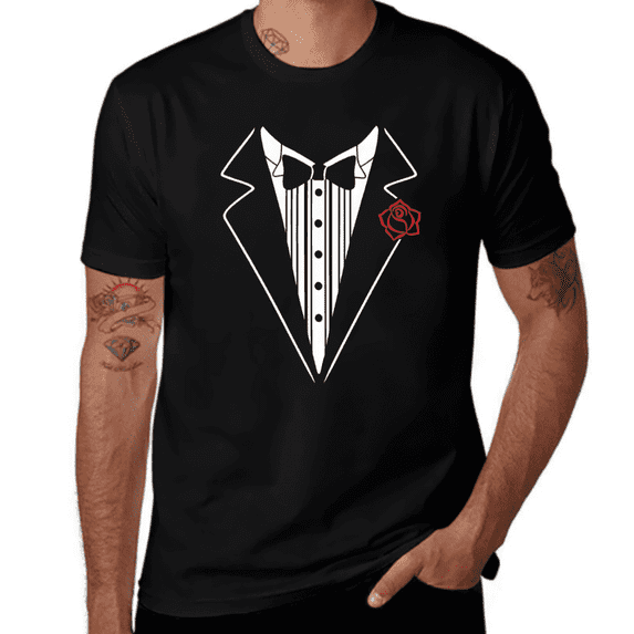 Mens Black Tuxedo T Shirt Funny Lazy Wedding Fake Suit Fancy Marriage Tee