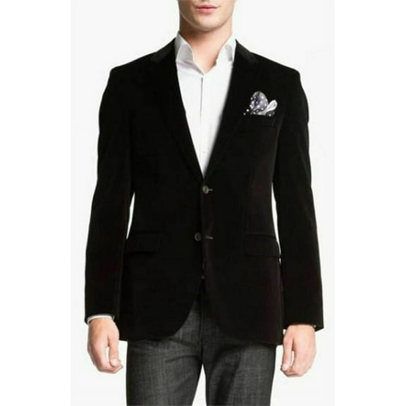 Mens Black Velvet Jacket – Two Button, Notch Lapel Style for Any Occasion