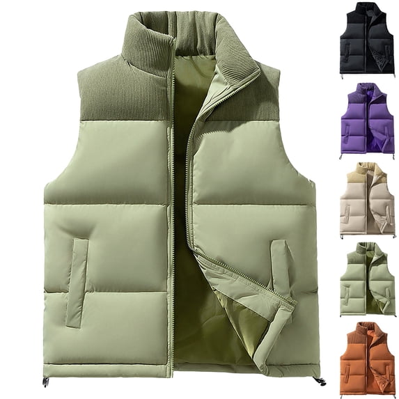 Mens Black Vest Dqueduo Men's Thick Corduroy Color-Block Sleeveless Outdoor Jacket – Windproof Zip Vest Green XXXXXL