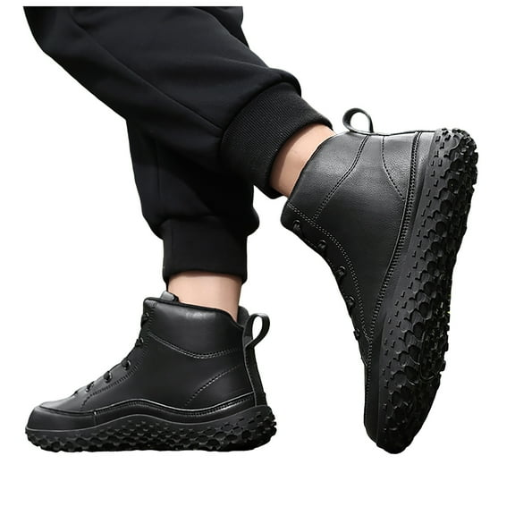 Mens Black Waterproof Hiking Boots Lace Up Ankle Snow Booties Winter Warm Casual Non Slip Outdoor Work Shoes