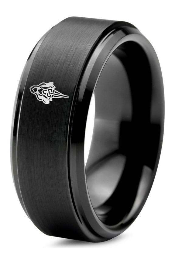 Mens Black Wedding Band Gifts for Boyfriend Gamer Tungsten Laser Engraved Mixed Metal Ring Holidays