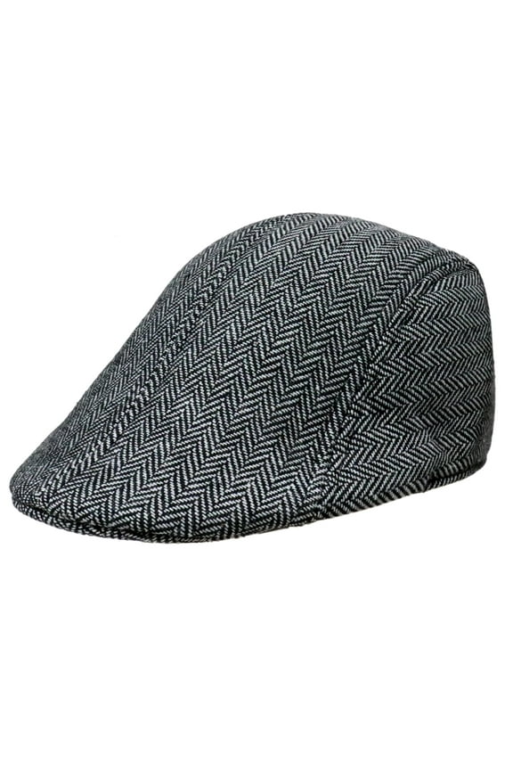 Mens Black White Herringbone Pattern Ivy Cap Gatsby Newsboy Cabbie Winter Warm Hat