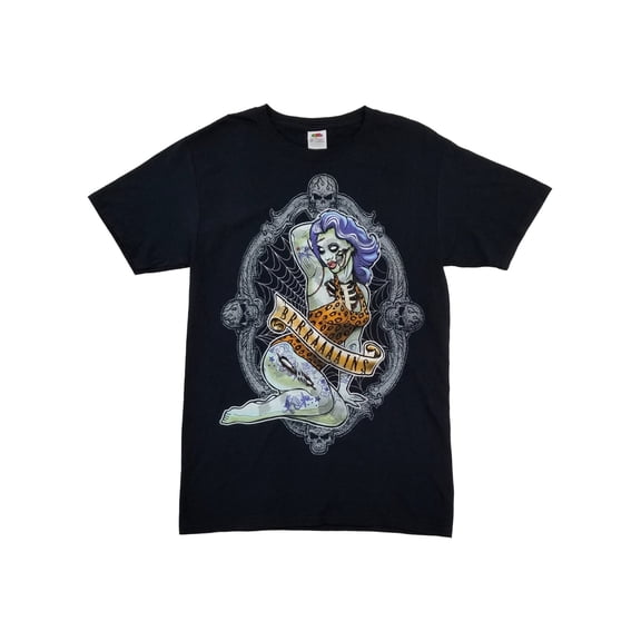 Mens Black Zombie Pinup Girl Halloween Tee Crew Neck T-Shirt Large
