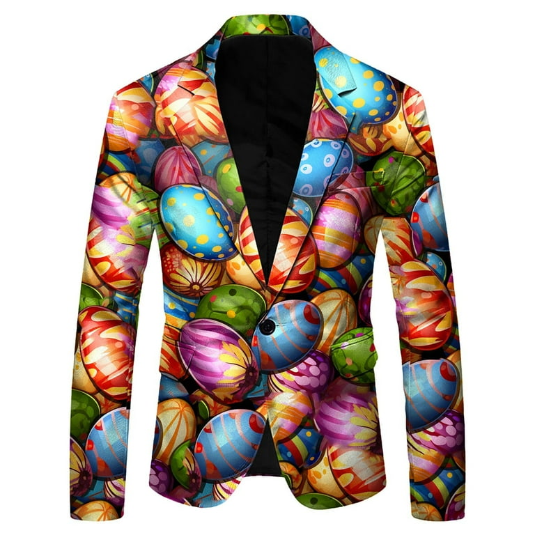 Mens Blazer Casual Long Sleeve Lapel Button Button Suit Jacket Large Size Fun Print Jacket Pocket Business Lightweight Sport Coats Walmart