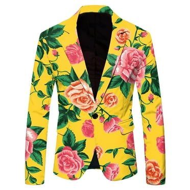 Mens Blazer Casual Vintage Printed Pocket Lapel Button Suit Retro Style Lightweight Sport Coats