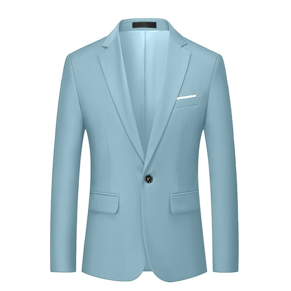 Mens Blazer Jacket Casual Solid Color Long Sleeve Jackets with Pockets Business Work Outerwear Suits, Blue, 2XL
