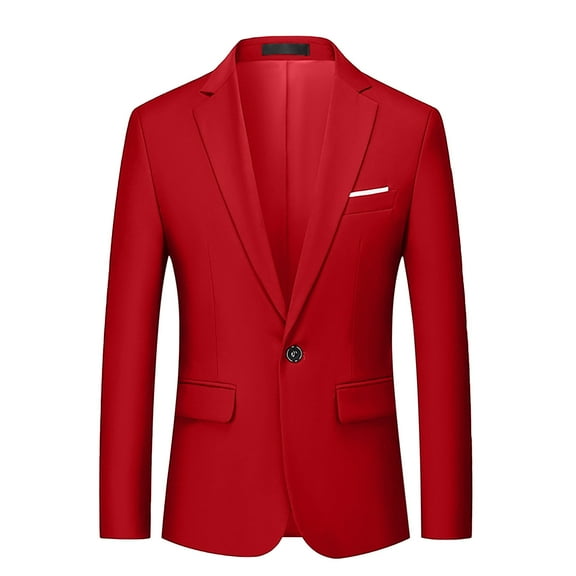 Mens Blazer Jacket Casual Solid Color Long Sleeve Jackets with Pockets Business Work Outerwear Suits, Red, 4XL