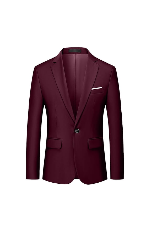 Mens Blazer Jacket Casual Solid Color Long Sleeve Jackets with Pockets Business Work Outerwear Suits, Red, XL