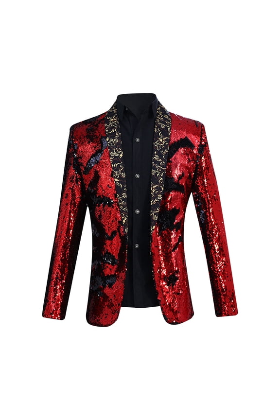 Mens Blazer Jacket Qiggri Men's Hot Stamping Glossy Stage Costume Formal Dress Suit Jacket