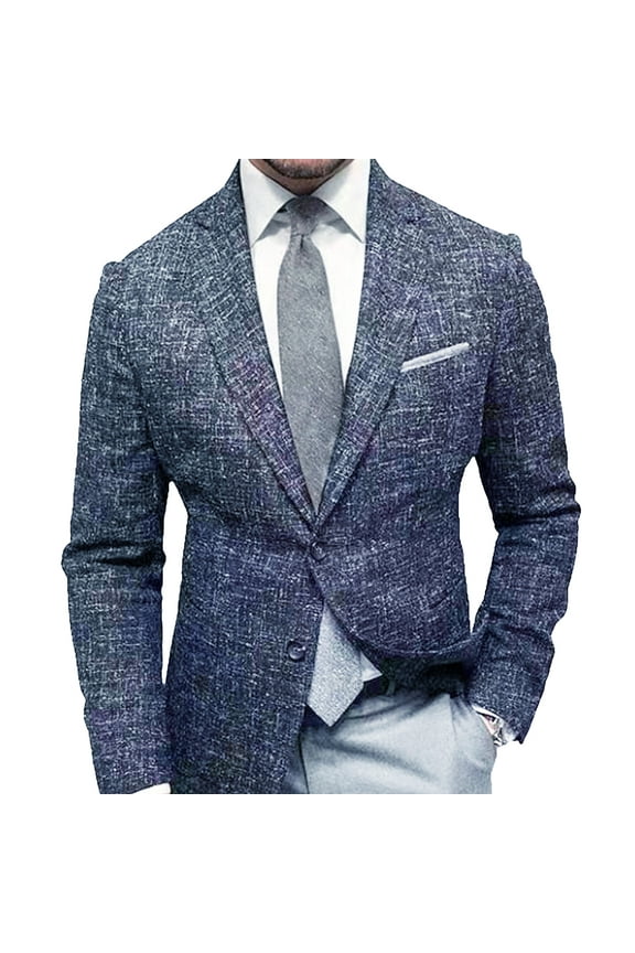 Mens Blazer Plaid Wool Suit Coats Lapel Long Sleeve Button Suit Business Casual and Formal Suit Jacket