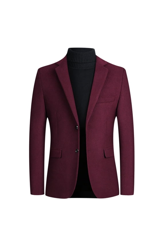 Mens Blazer Retro Herringbone Tweed Suit Jacket Men Wool Blend 2 Button Peak Lapel Men Sport Coats for Bussiness Wedding Prom Big and Tall Size M-3XL Wine