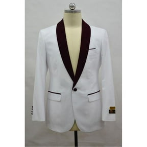 Burgundy ~ Maroon And Black Two Toned Paisley Floral Blazer Tuxedo Dinner Jacket Fashion Sport Coat + Matching ow Tie