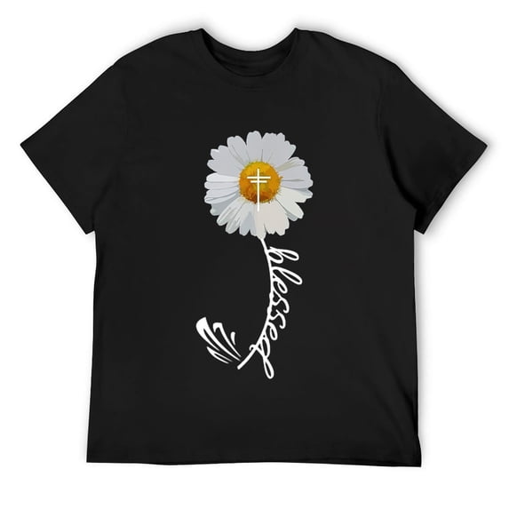 Mens Blessed Cross Bible Trendy Christian Religious Daisy Gift T-Shirt Black S