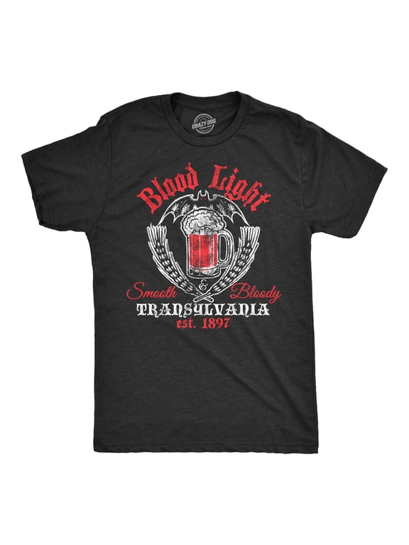 Mens Blood Light T Shirt Funny Halloween Beer Parody Vampire Tee for Guys Graphic Tees