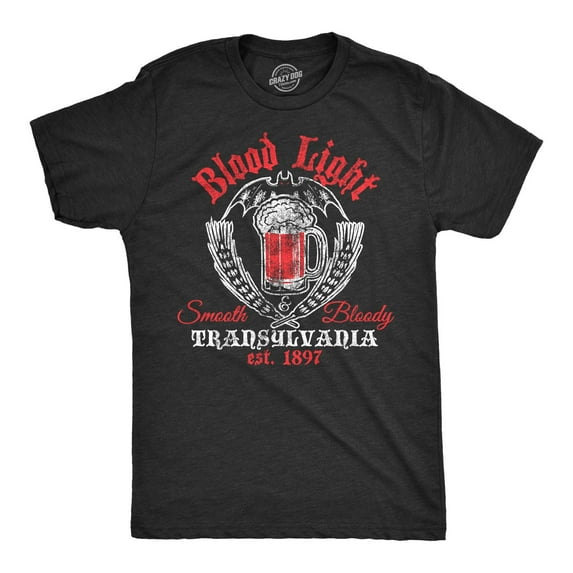 Mens Blood Light Tshirt Funny Halloween Beer Parody Vampire Tee for Guys