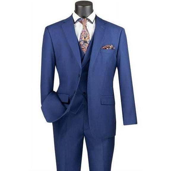 Mens Blue 3 Piece Suit Modern Fit Lapel Vest Vinci MV2TR