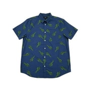 Mens Blue Cactus Print Short Sleeve Button-Down Shirt Large
