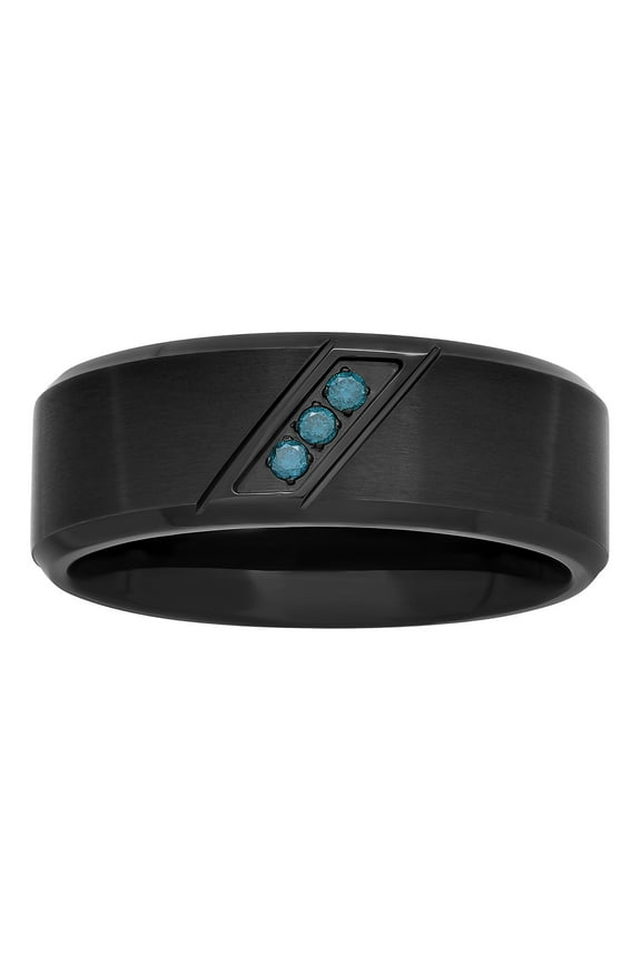 Mens Blue Diamond Accent Black Stainless Steel 8MM Comfort Fit Wedding Band - Mens Ring