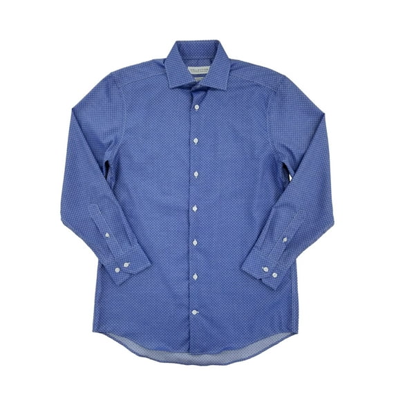 Mens Blue Dobby Square Stretch Long Sleeve Button-Front Shirt 15.5 / 32-33