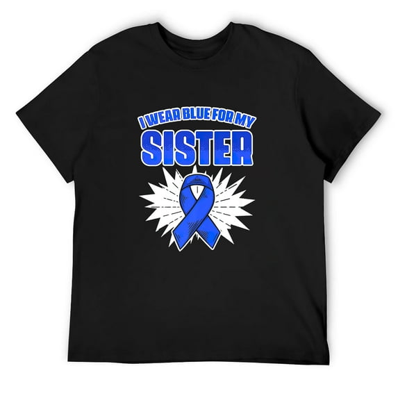Mens Blue For My Sister Colon Survivor Support Colorectal Cancer T-Shirt Black 2X-Large