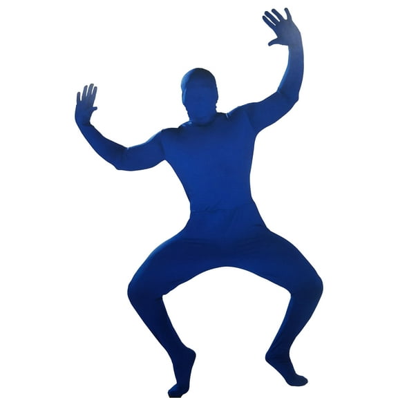 Mens Blue Full Body Stretch Jumpsuit Costume Bodysuit Hooded Jumper Large